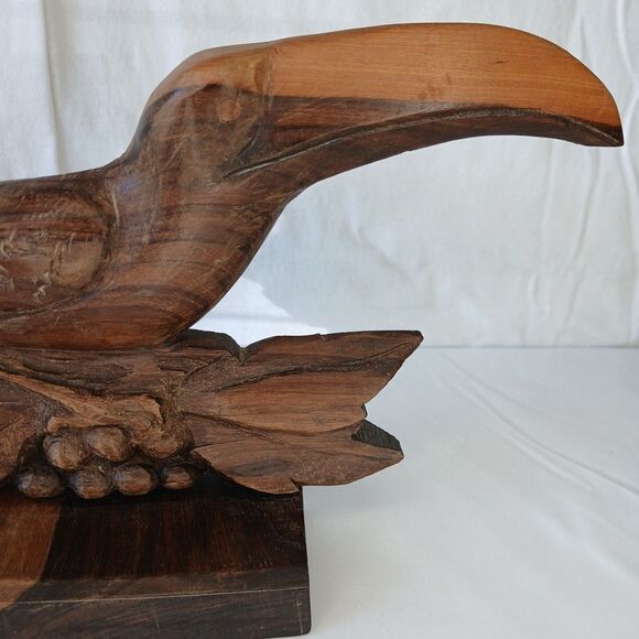 Vintage MCM Wooden Toucan Hand Carved Sculpture Tropical Bird Tiki Bar - Picture 4 of 8